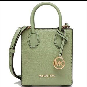 S Michael Kors Mercer XS NS Shopper Crossbody Army Green Leather 35S1GM9T0L NWT